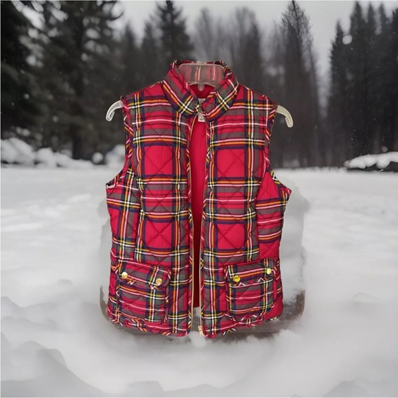 St Johns Bay Womens Small Red Plaid Quilted Puffer Vest EUC - Picture 3 of 9